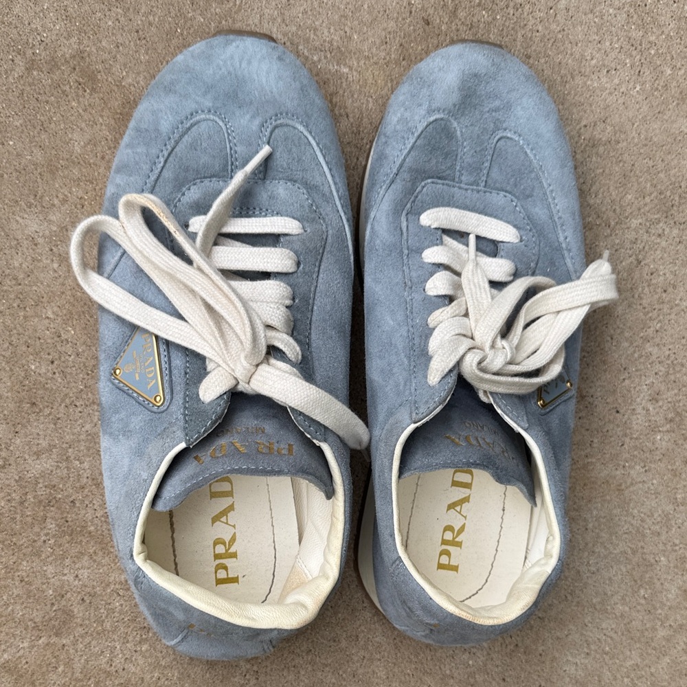 Prada Light Blue Suede Sneakers
